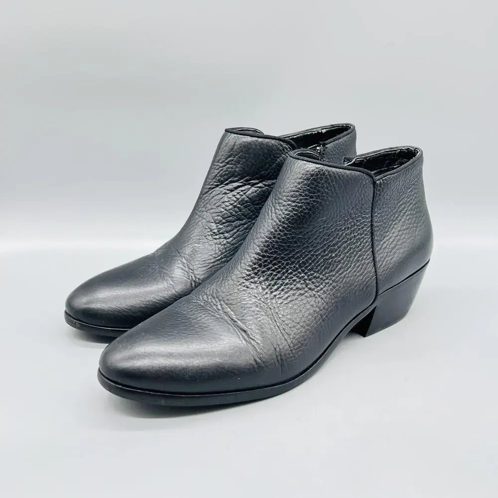 Sam Edelman Boots Womens 9 Black Leather Ankle Zip Low Block Heel Booties Shoes